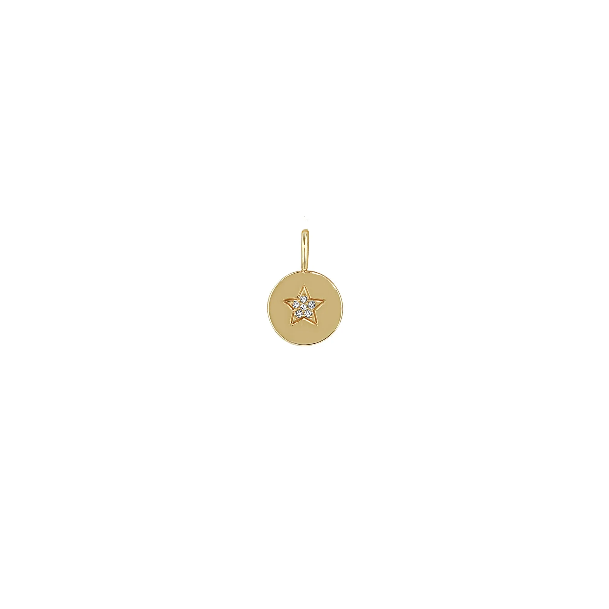 14k Single Pavé Diamond Star Small Disc Charm Pendant