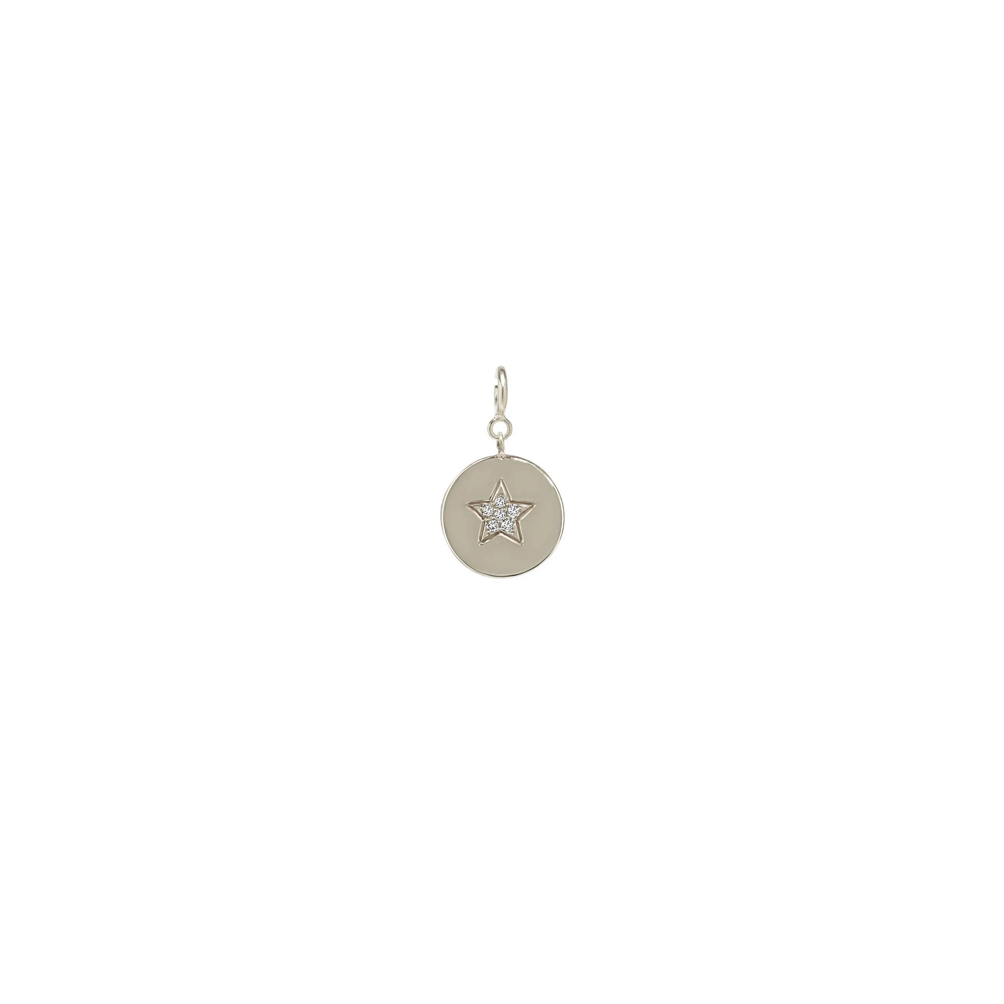 14k Single Pavé Diamond Star Small Disc Charm Pendant