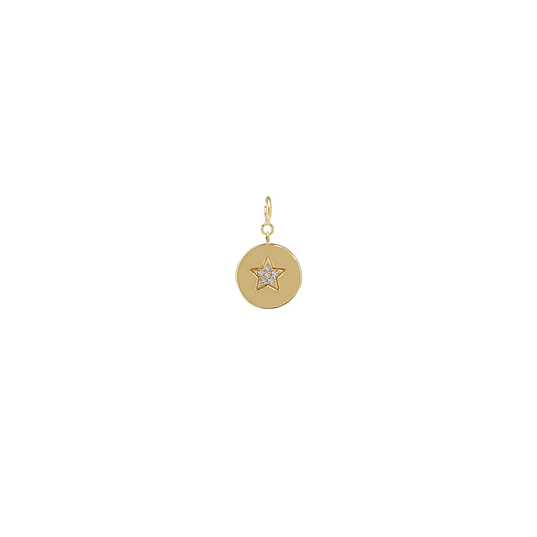 14k Single Pavé Diamond Star Small Disc Charm Pendant