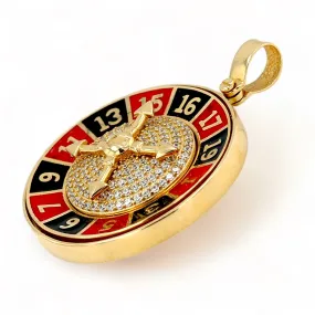 14K Yellow gold roulette spin wheel pendant-10002