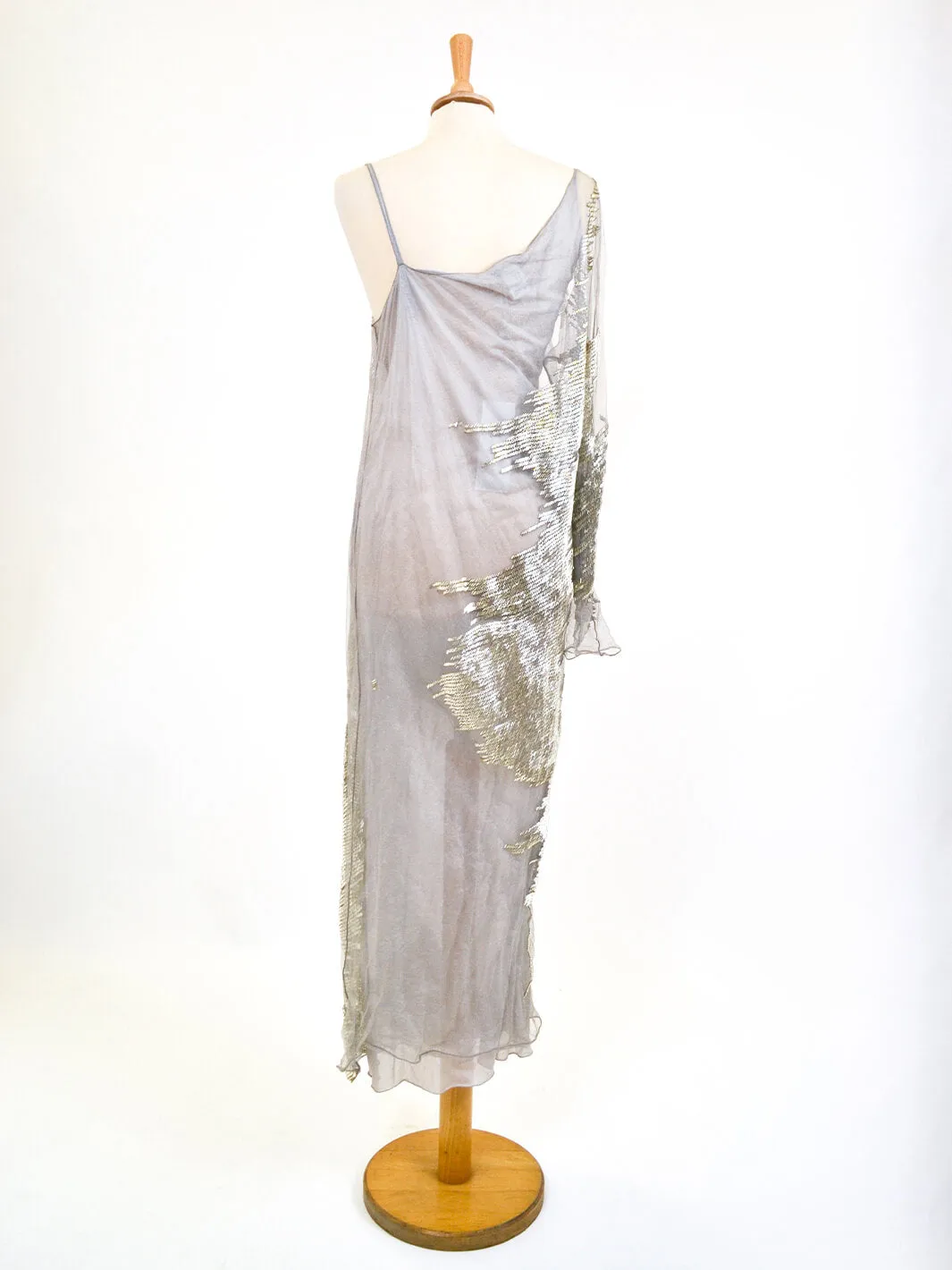 1990s Krizia evening gown with silver canette embellishment