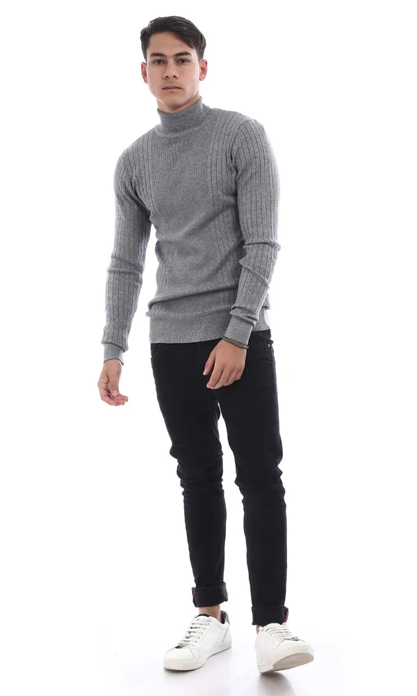 96400 Slim Fit Ribbed Sweater With Turtle Neck - Grey