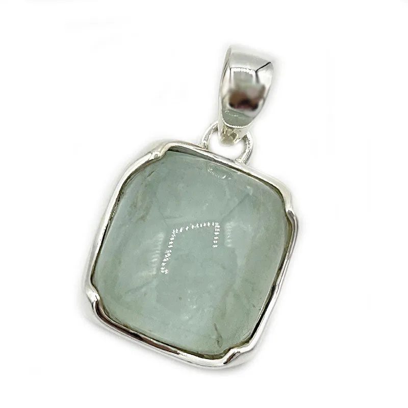 Aquamarine Square Gemstone Silver Pendant