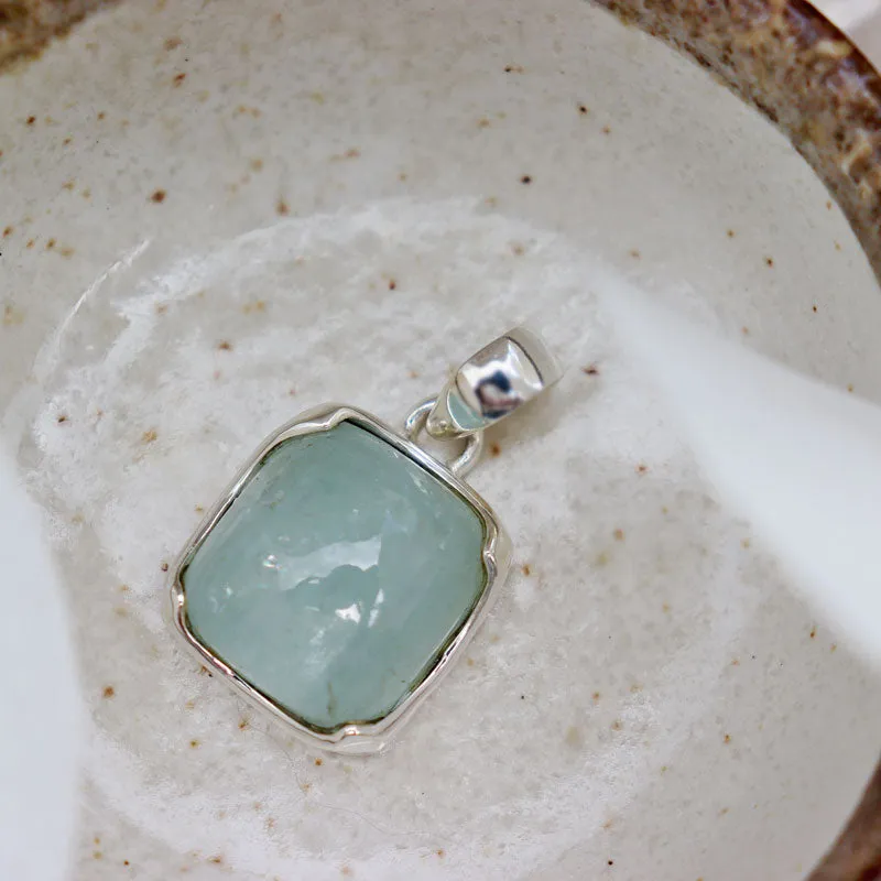 Aquamarine Square Gemstone Silver Pendant