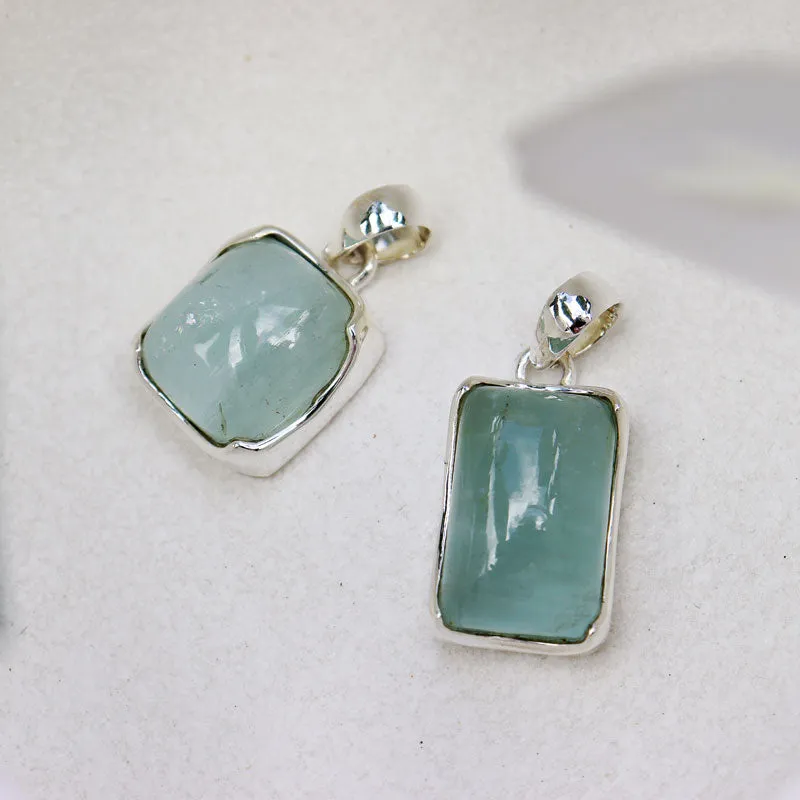 Aquamarine Square Gemstone Silver Pendant