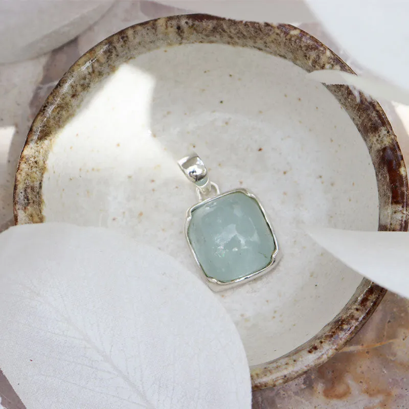 Aquamarine Square Gemstone Silver Pendant