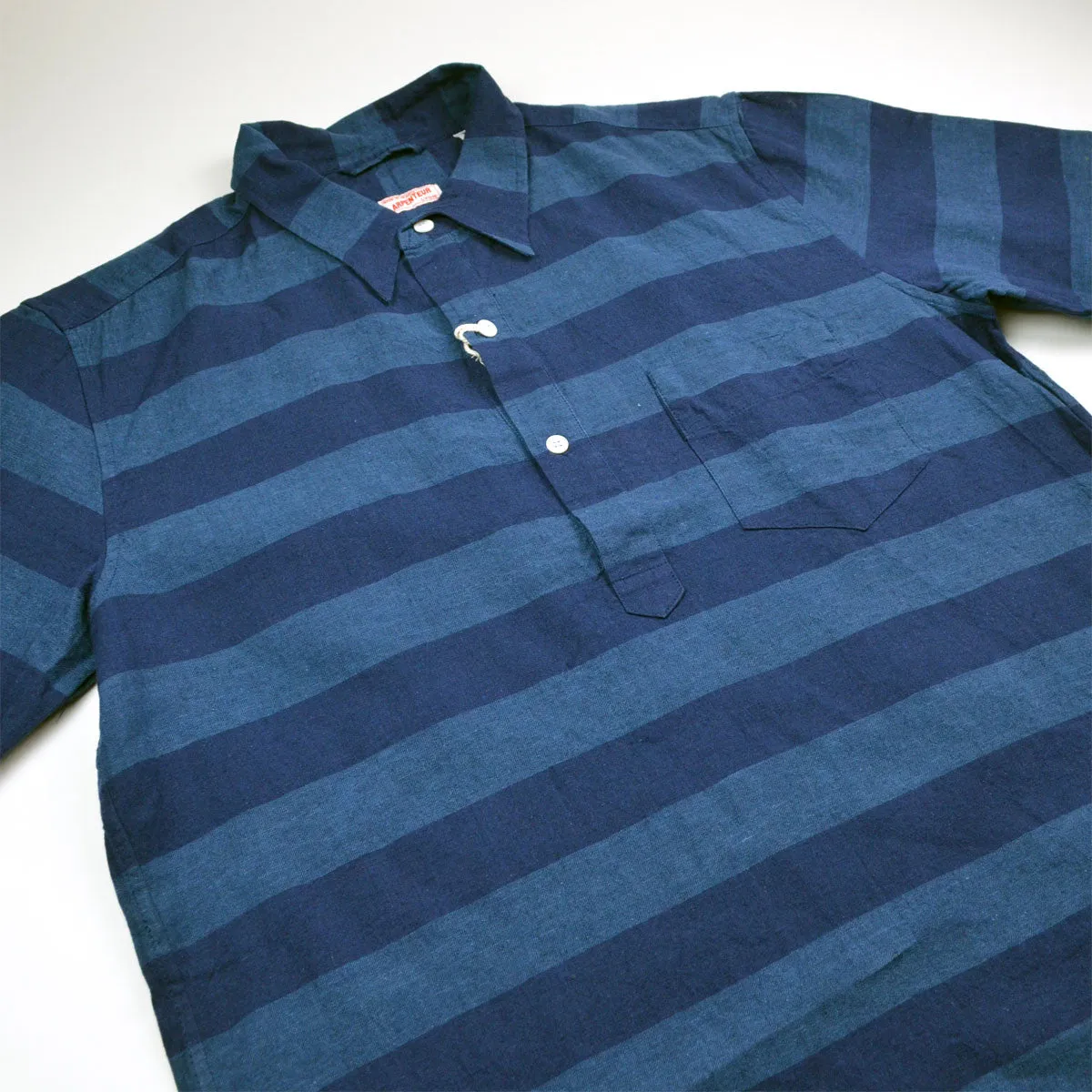 Arpenteur - Eté Short-Sleeve Popover Shirt - Indigo Stripes