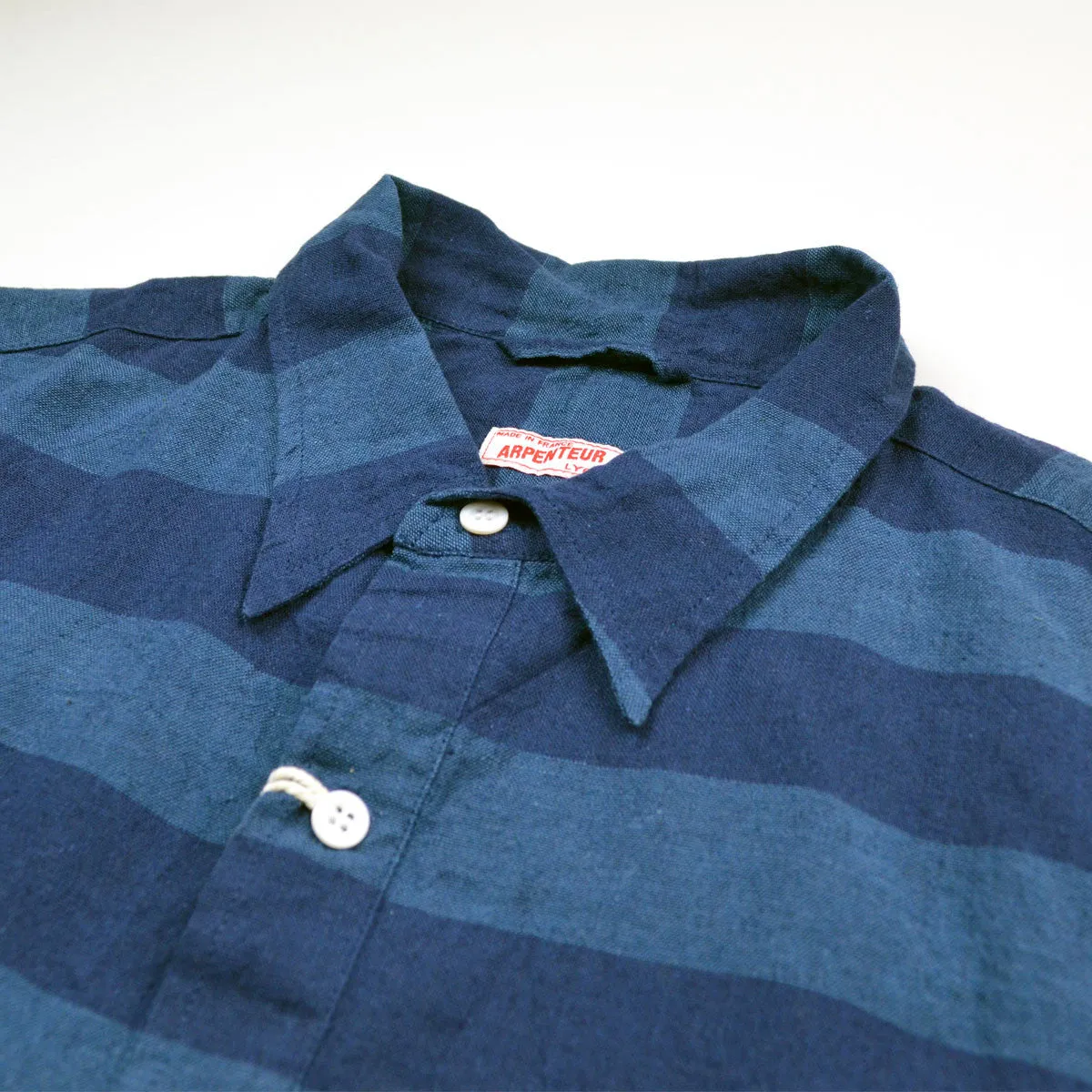 Arpenteur - Eté Short-Sleeve Popover Shirt - Indigo Stripes