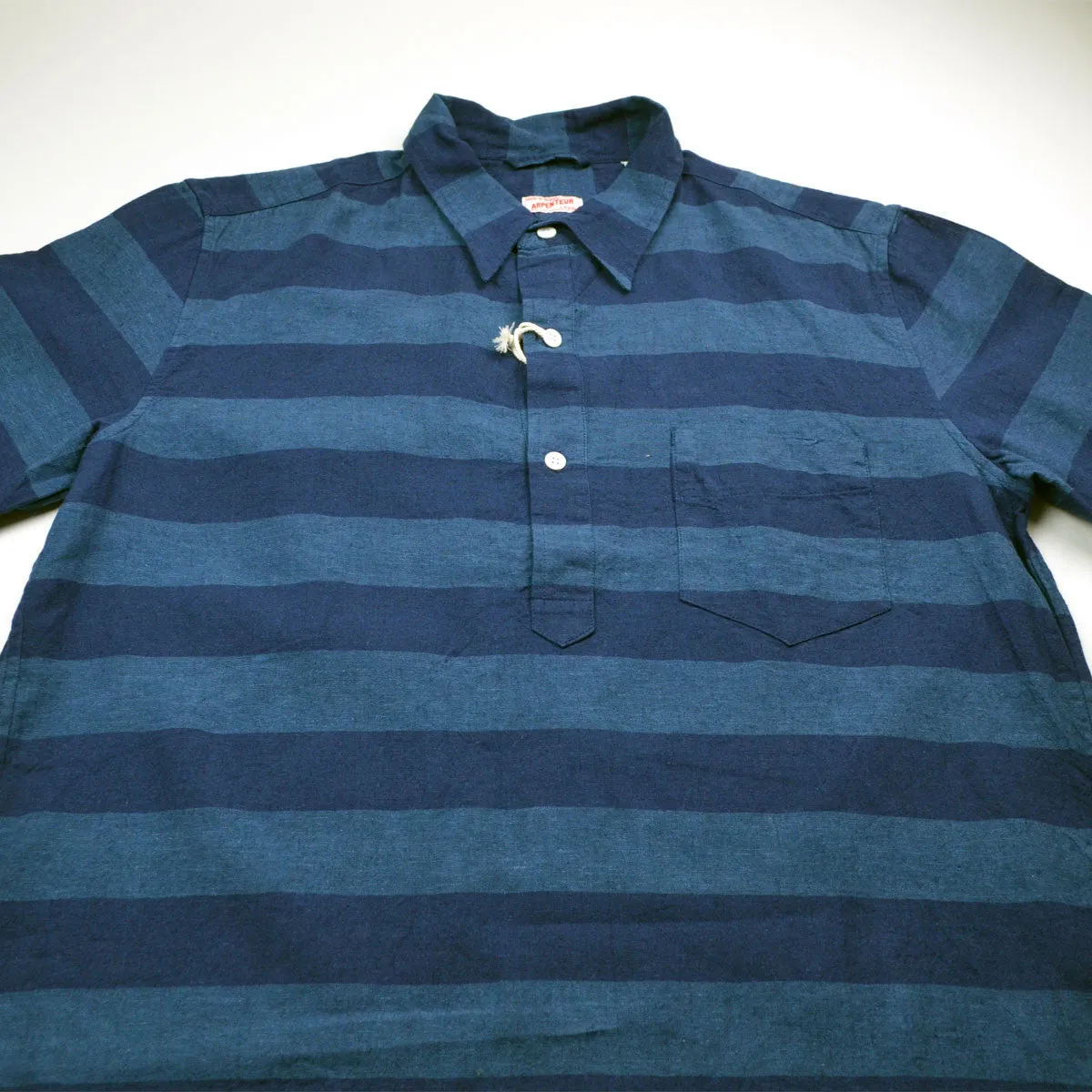 Arpenteur - Eté Short-Sleeve Popover Shirt - Indigo Stripes