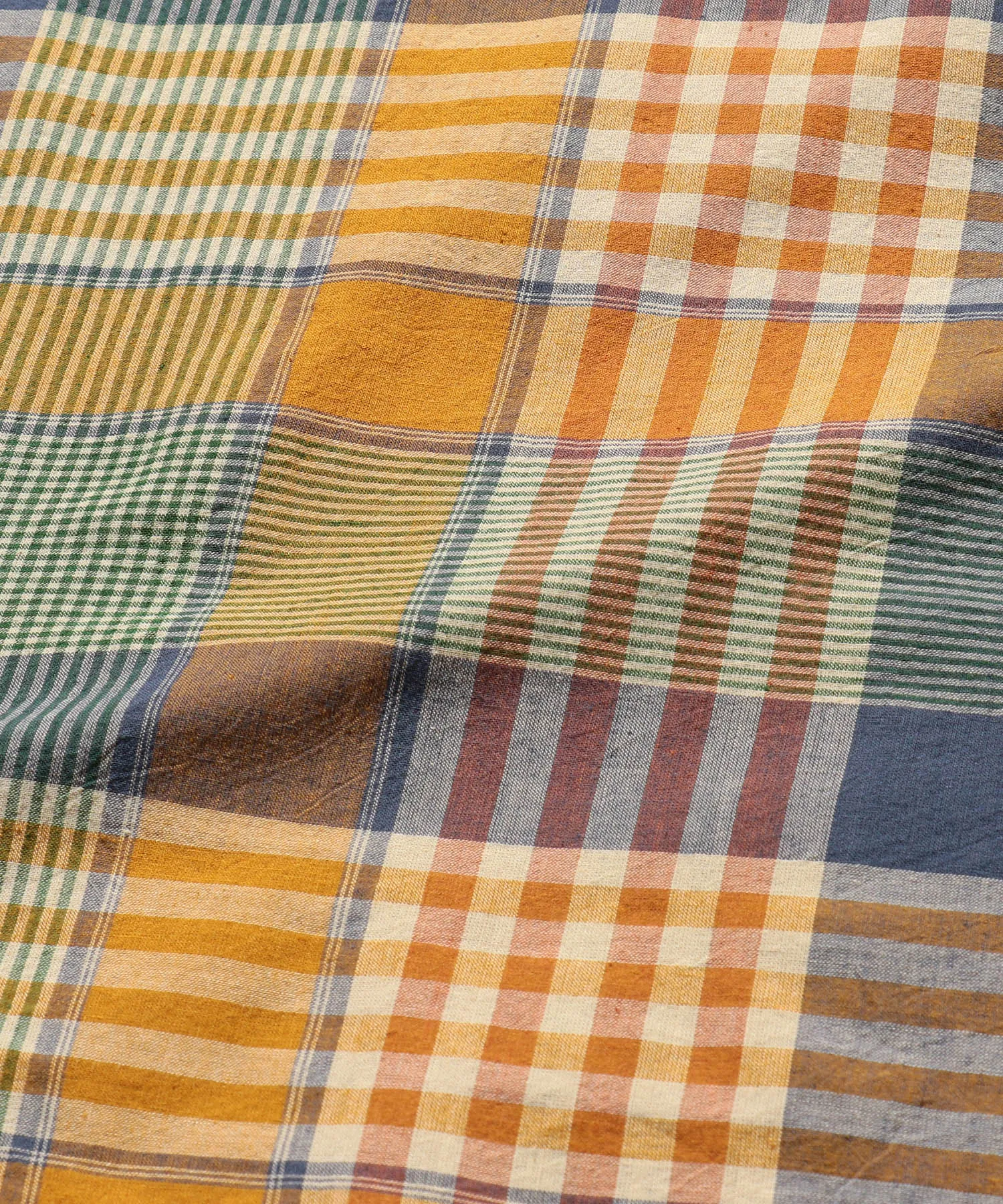 BEAMS PLUS B.D. Pullover Short Sleeve Indian Madras Check Orange