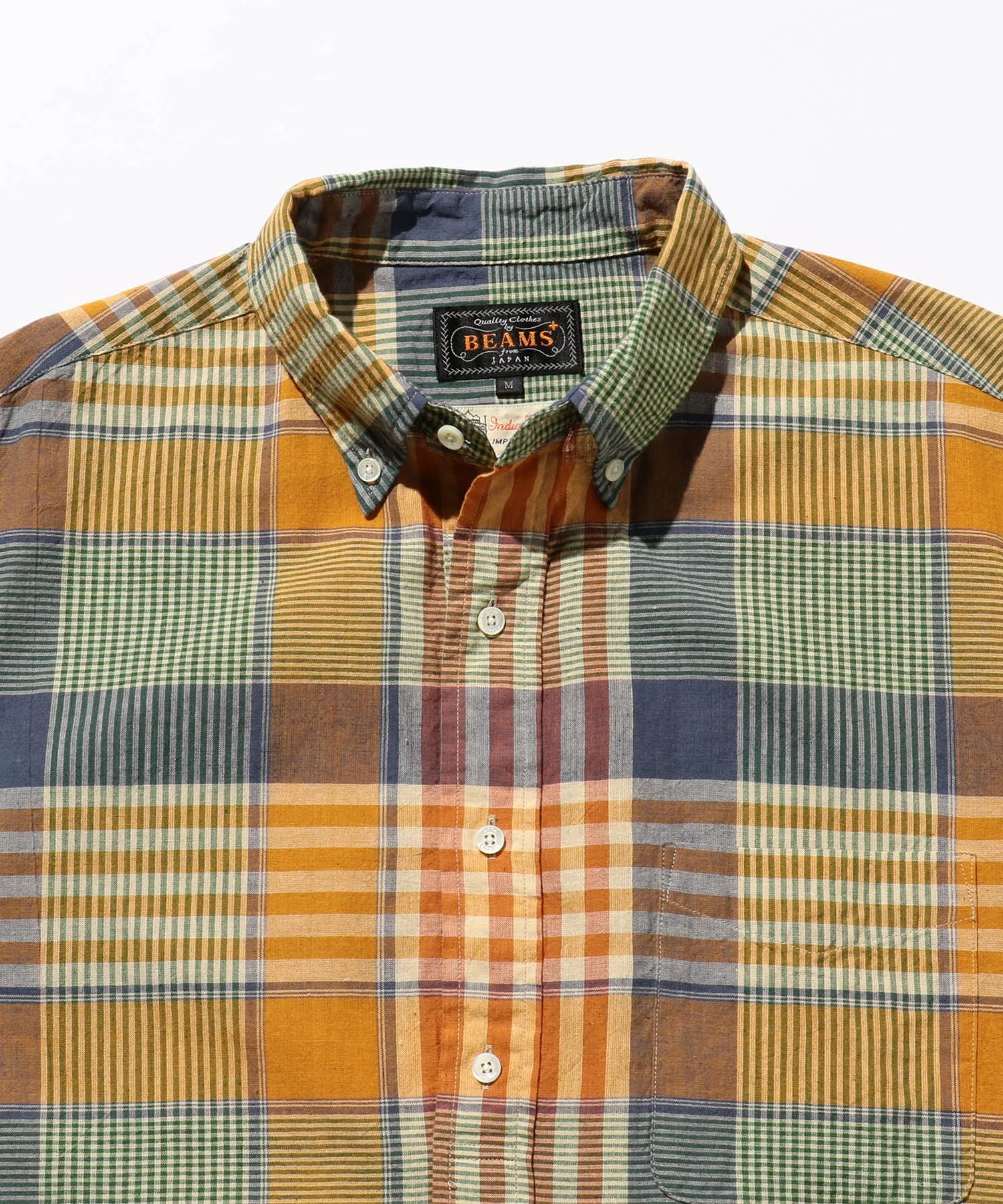 BEAMS PLUS B.D. Pullover Short Sleeve Indian Madras Check Orange