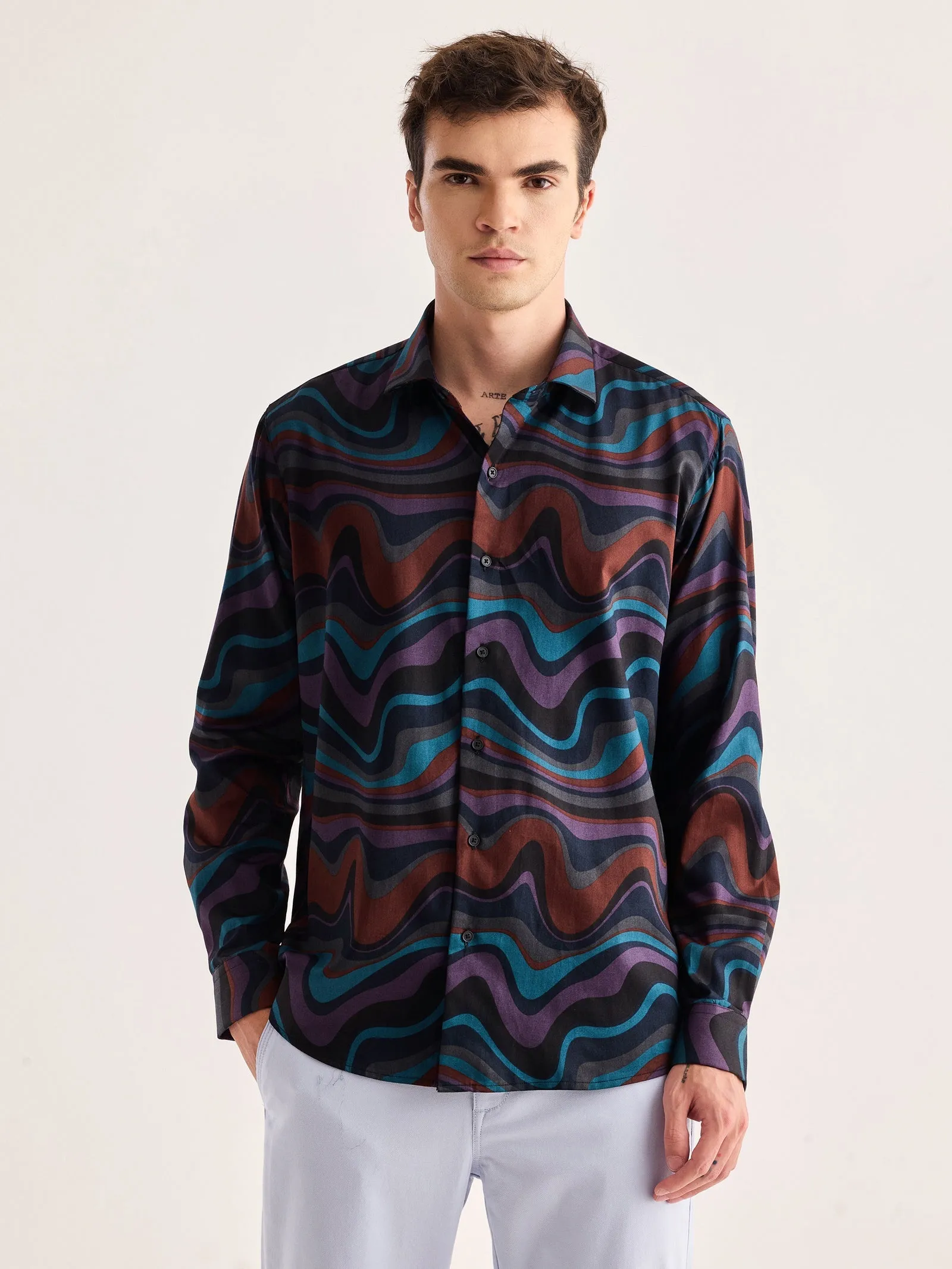 Black Printed Party Wear Shirt