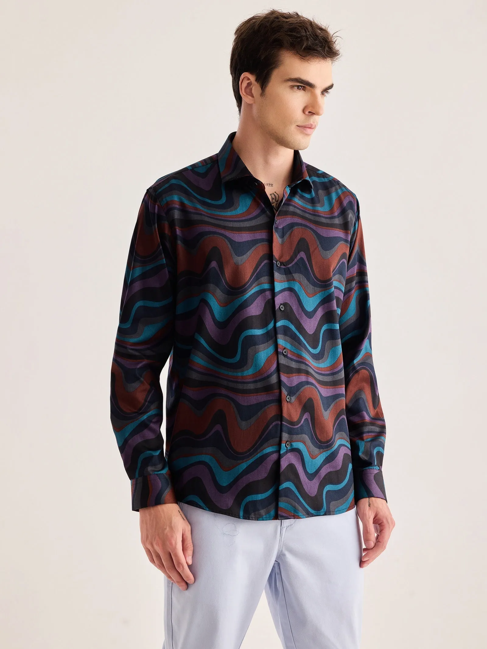 Black Printed Party Wear Shirt