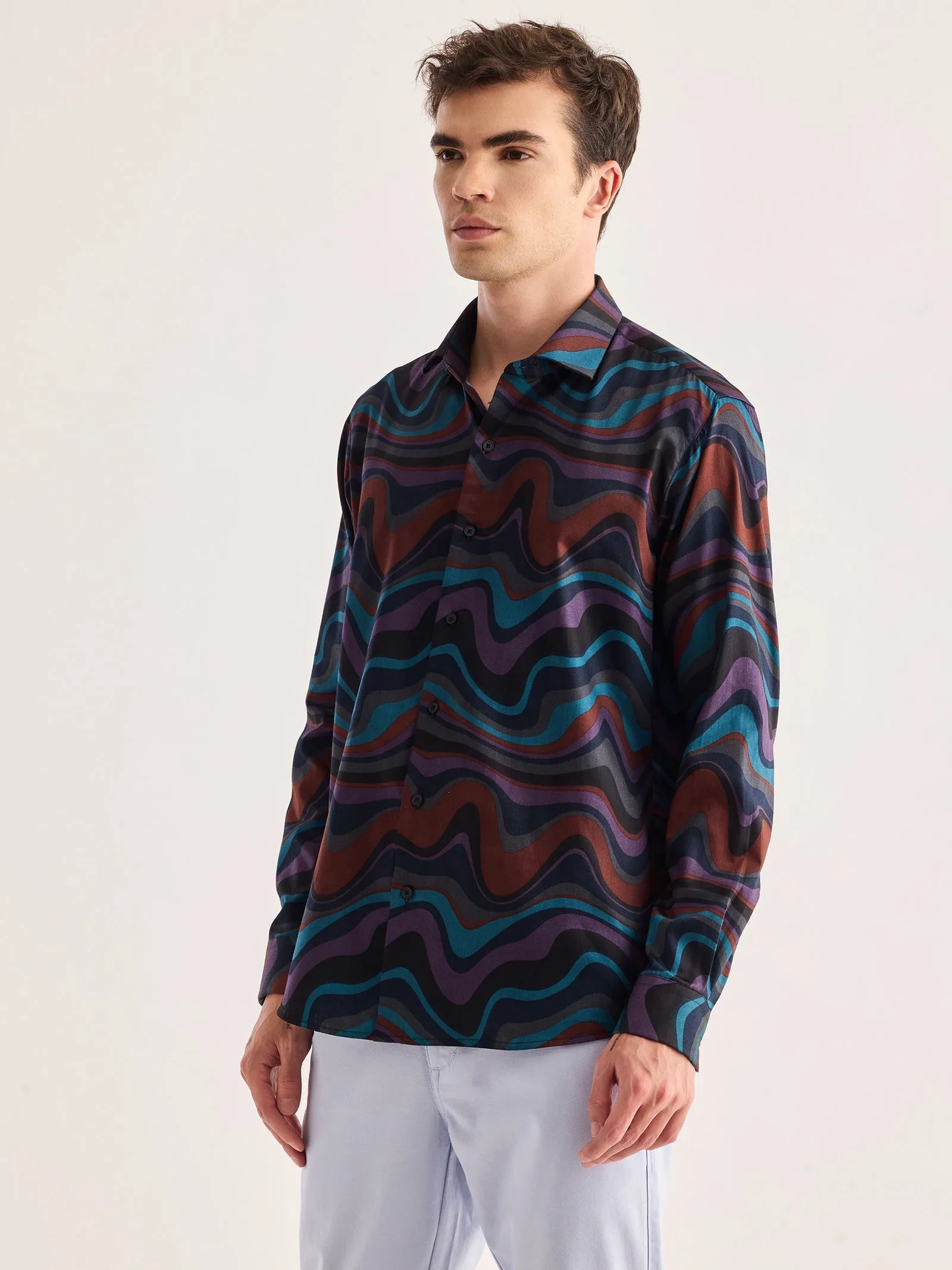 Black Printed Party Wear Shirt