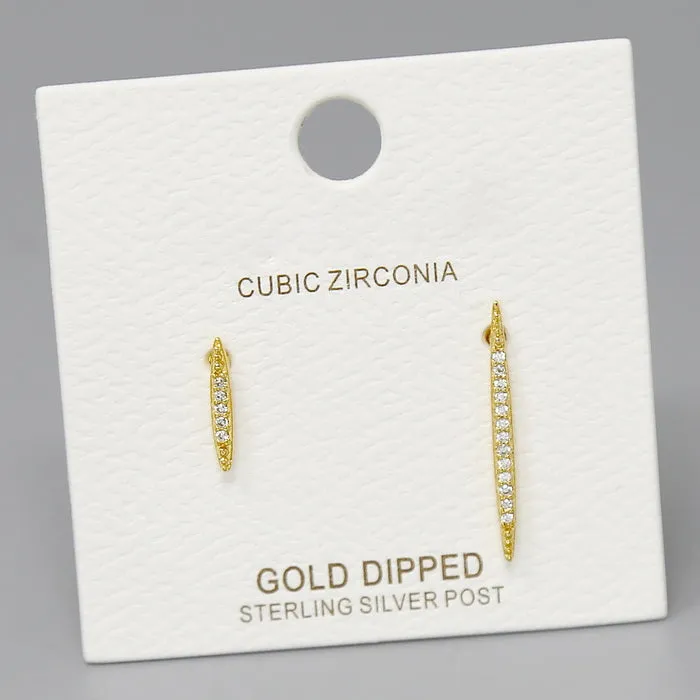 CZ Pave Bar Gold Dipped Stud Earring Set