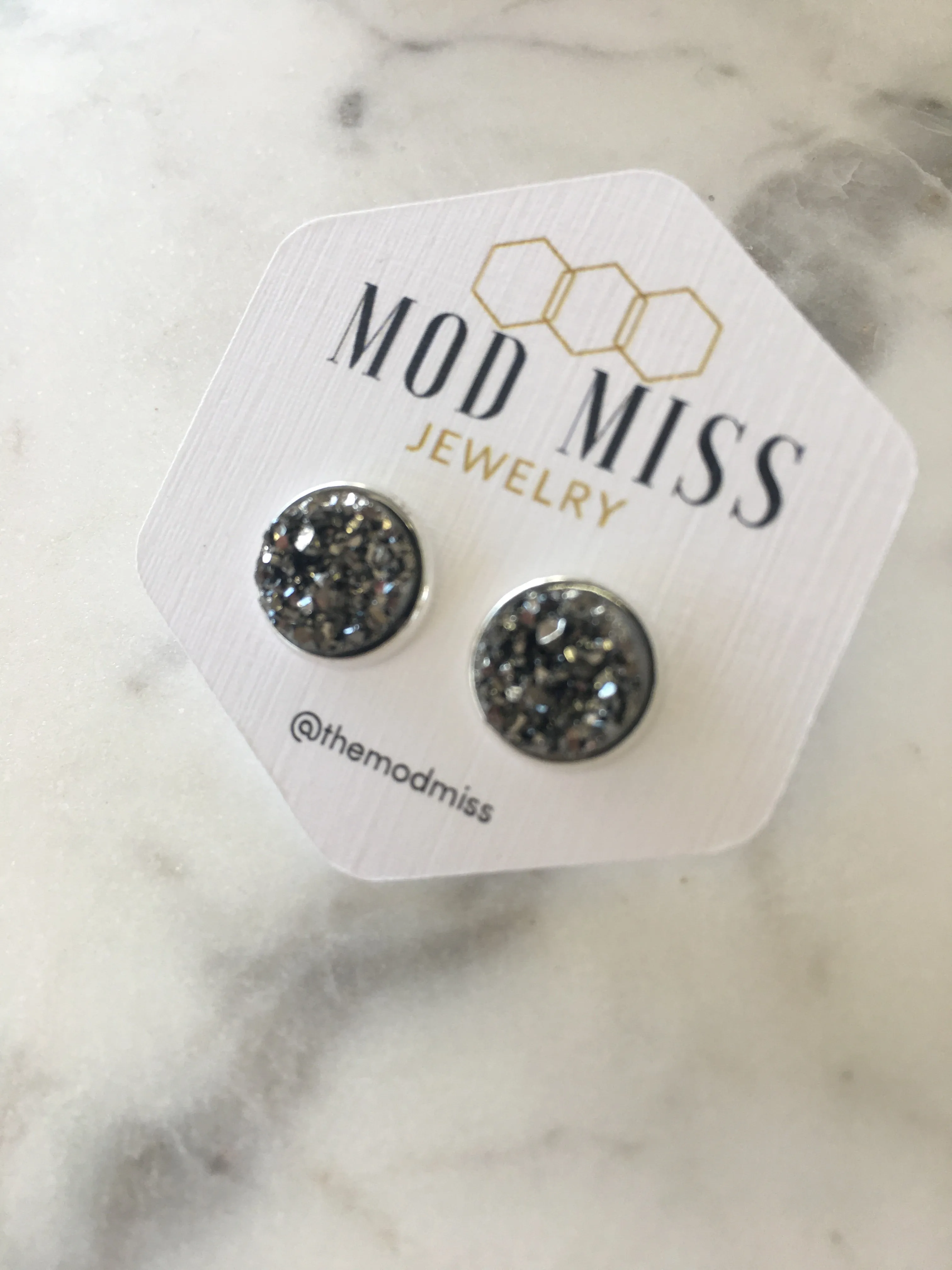 Druzy Stud Earring Gunmetal