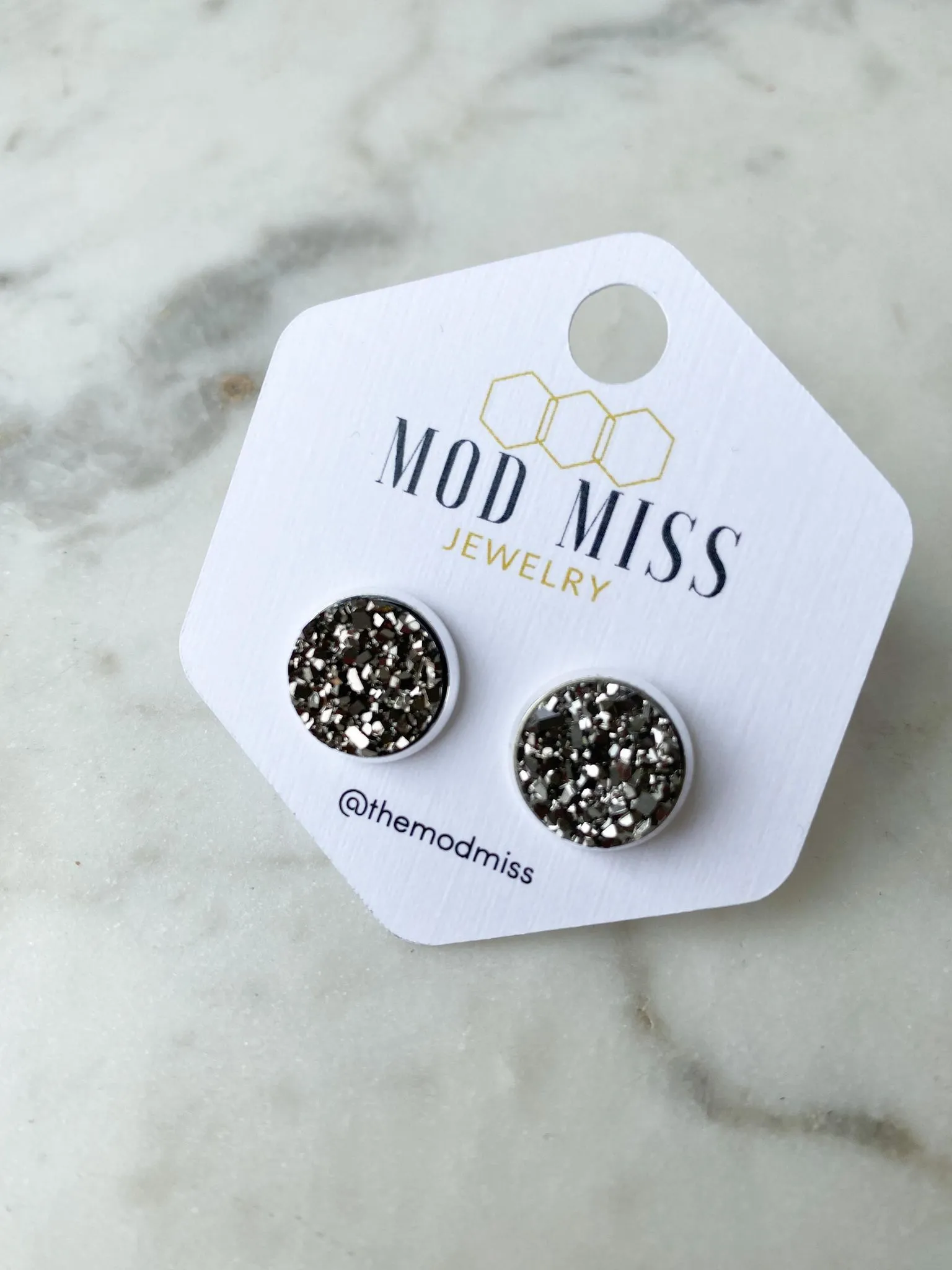 Druzy Stud Earring Gunmetal