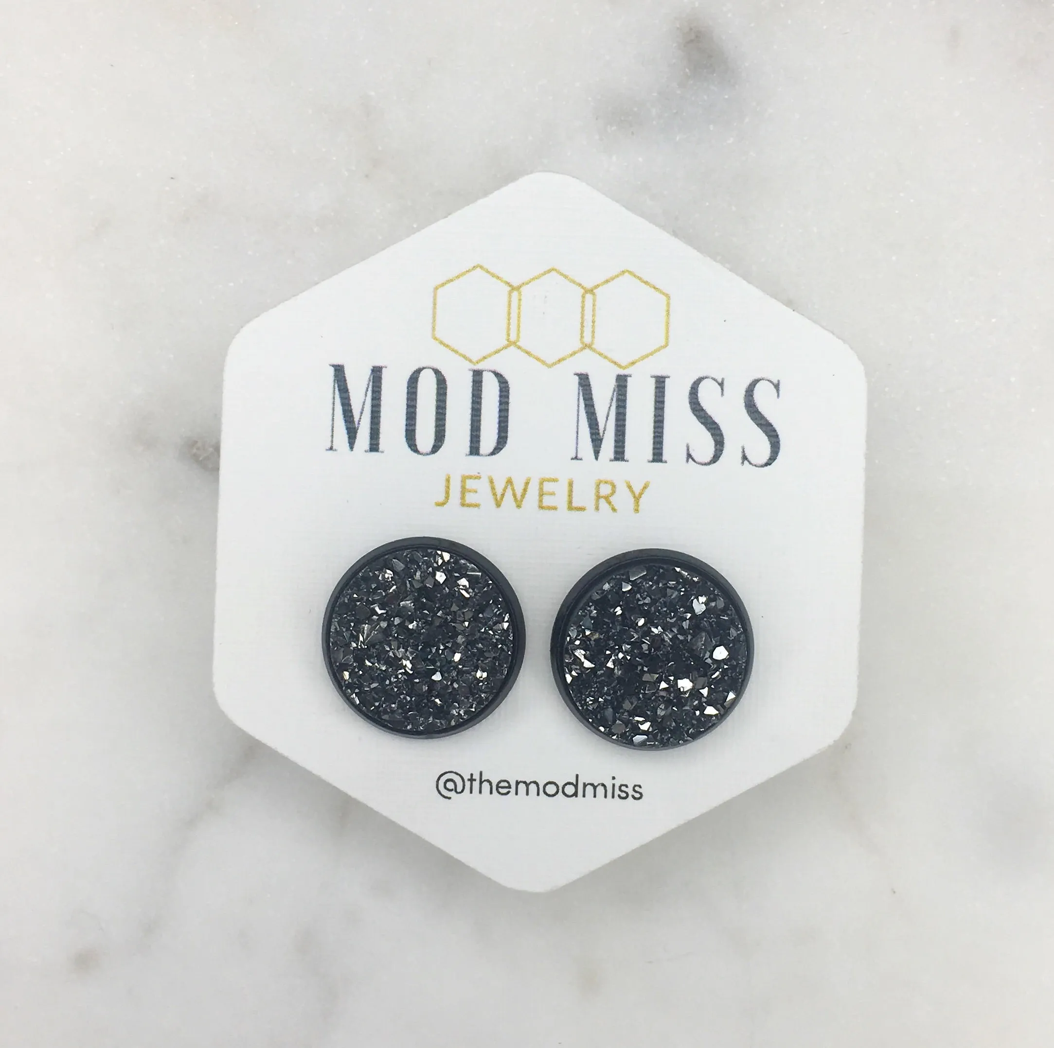 Druzy Stud Earring Gunmetal