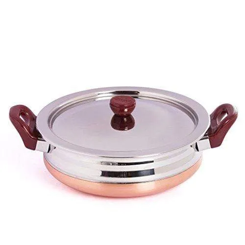 Embassy Stainless Steel Copper Bottom Urli Set with Lid, Set of 2, Sizes 1 & 3 - 1000 & 2000 ml