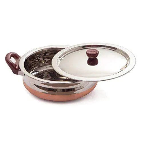 Embassy Stainless Steel Copper Bottom Urli Set with Lid, Set of 2, Sizes 1 & 3 - 1000 & 2000 ml