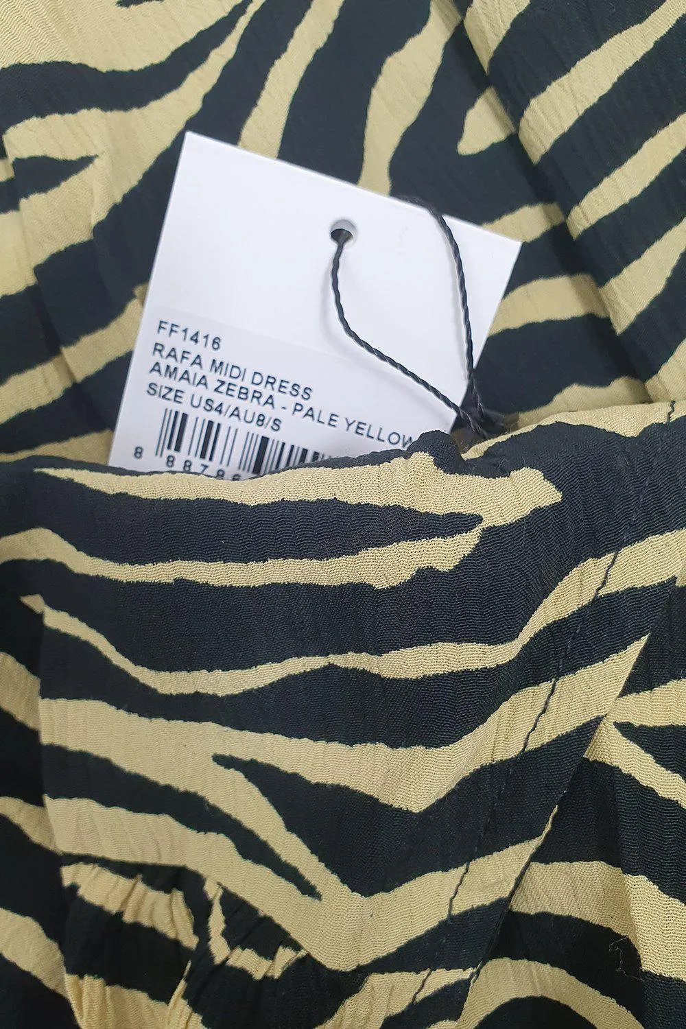 FAITHFULL THE BRAND Amaia Zebra Yellow Rafa Midi Dress (AU 8 | US 4 | UK 8)