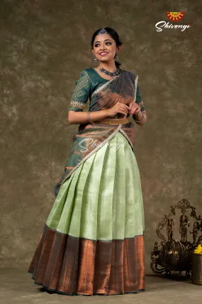 Girls Green Bubble Grass Half Saree Lehenga