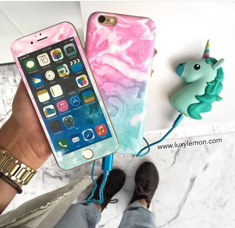 Glass Shield & Phone Case Set - Cotton Candy Marble