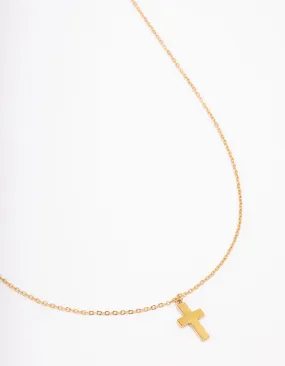 Gold Plated Plain Mini Cross Pendant Necklace