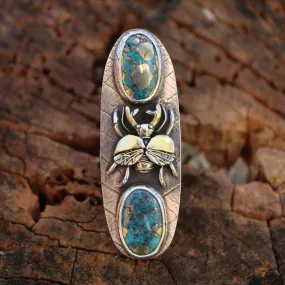 Gold Touched Stag Beetle and Turquoise Ring