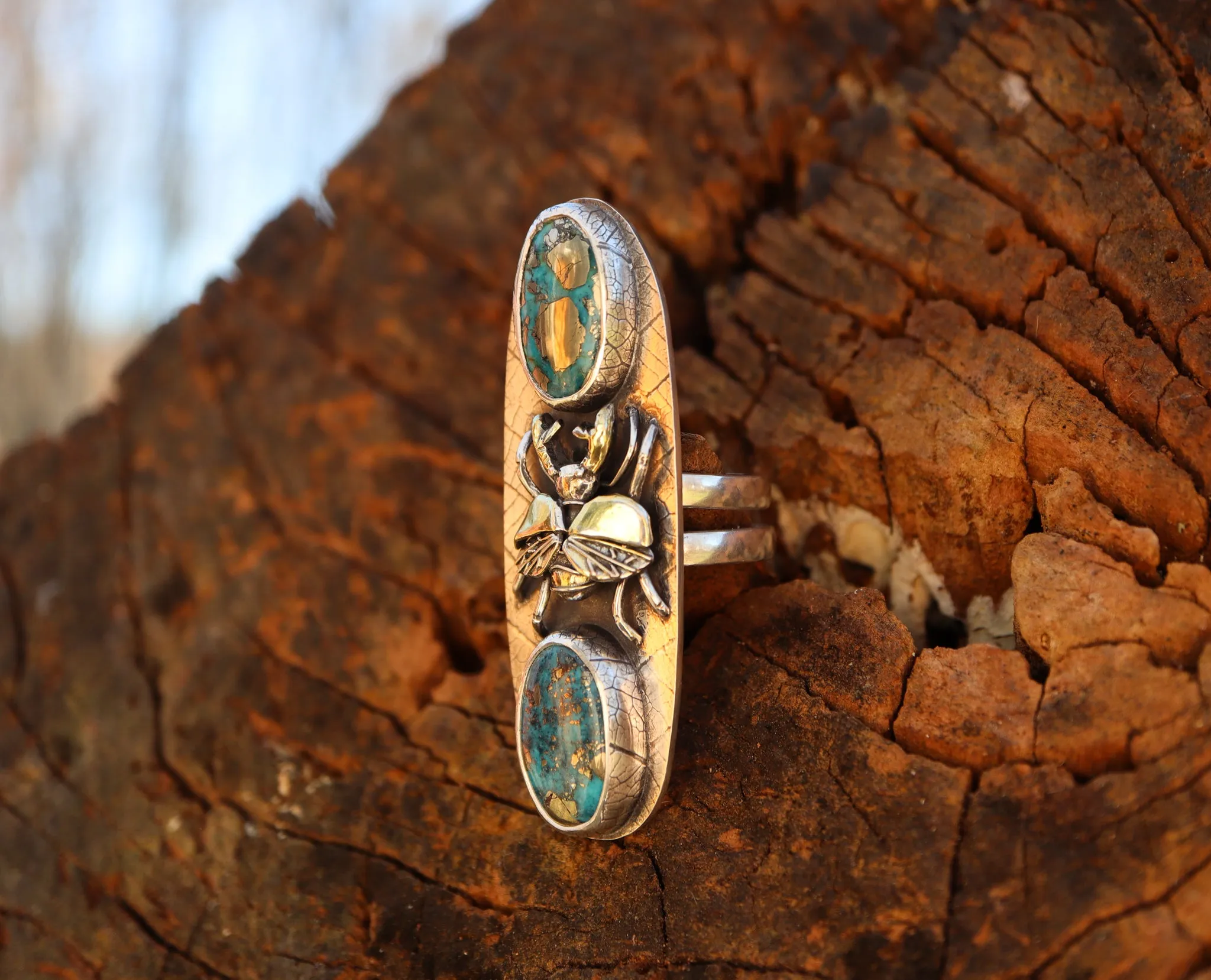 Gold Touched Stag Beetle and Turquoise Ring