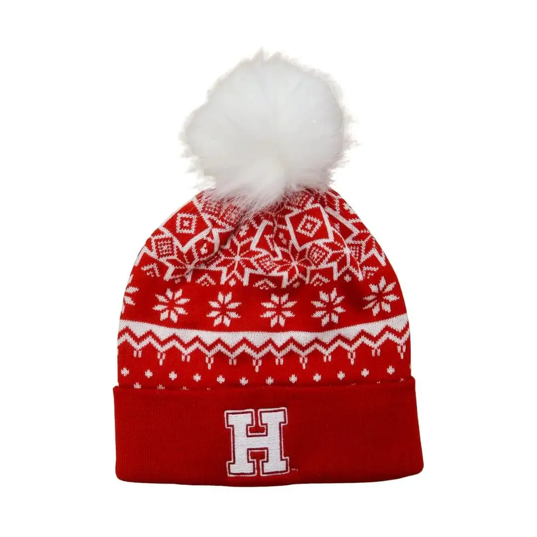 H Red Pom Pom Beanie