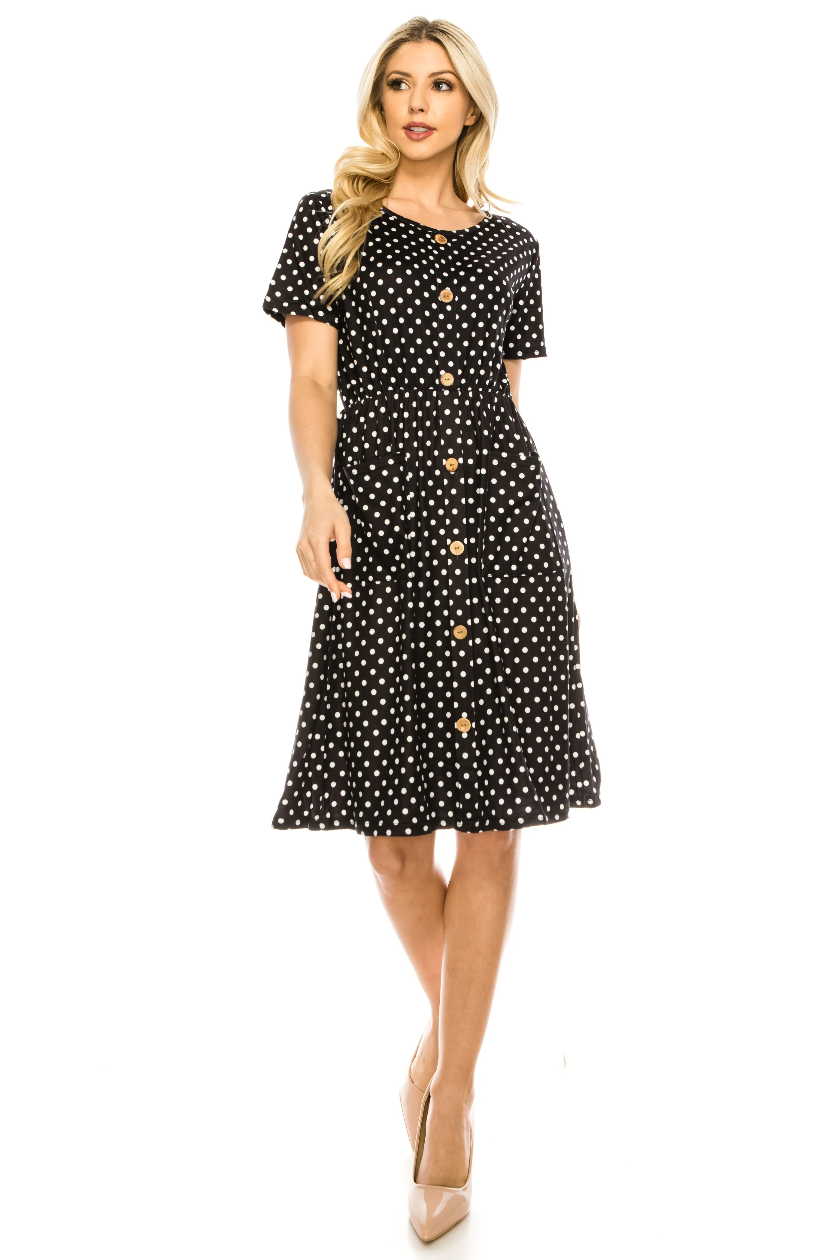 Haute Edition Women's Crewneck Button Down Dress With Front Pockets