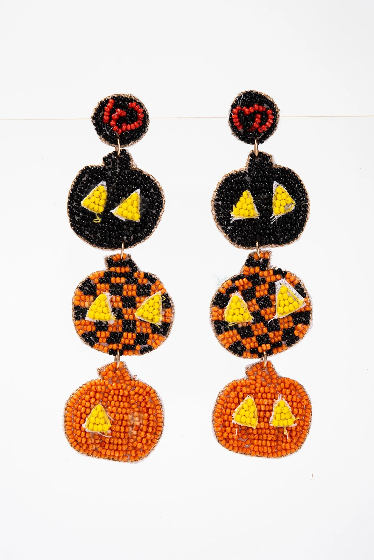 Kelly 3-Tier Jack O Lantern Beaded Drop  Earrings -Orange