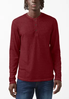 Kipat Men’s Long-Sleeve Henley Top in Dark Red - BM24046