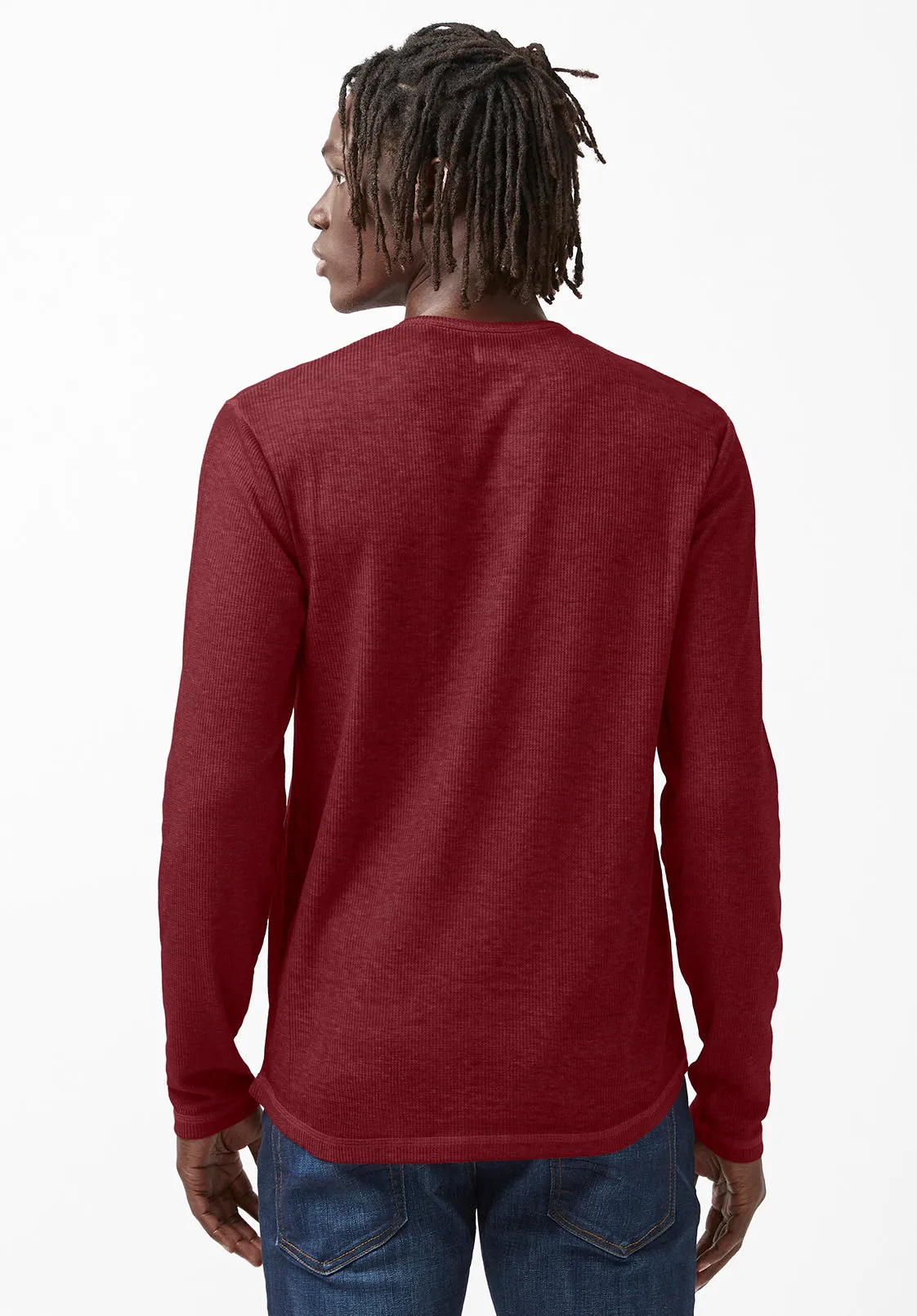 Kipat Men’s Long-Sleeve Henley Top in Dark Red - BM24046