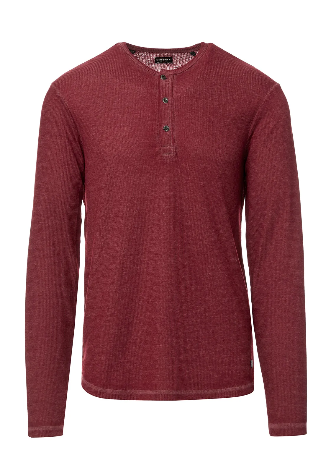 Kipat Men’s Long-Sleeve Henley Top in Dark Red - BM24046