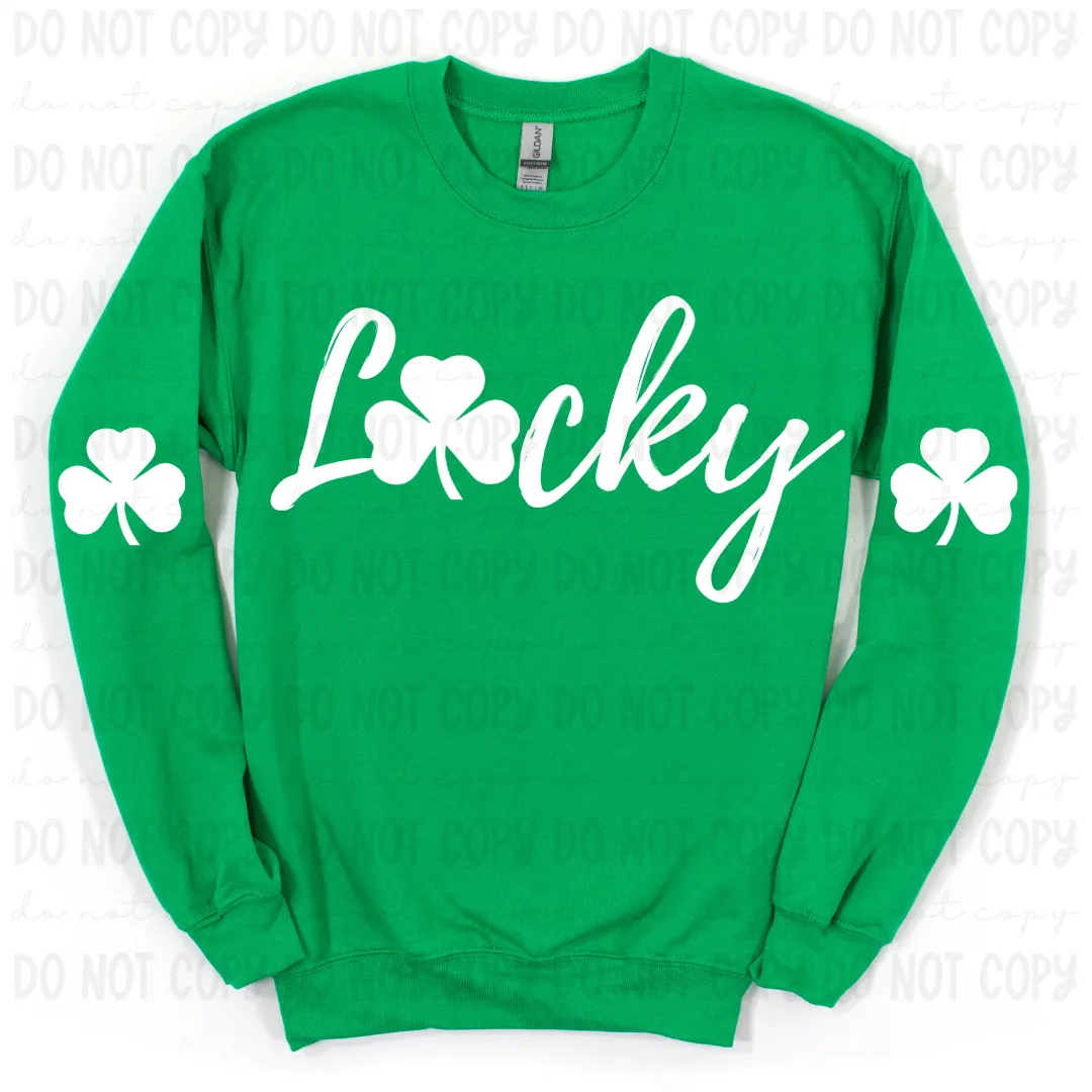 Lucky 11" Front & 3" Elbow Sleeves Set Screen Print Transfer - In Strock Ready To Ship