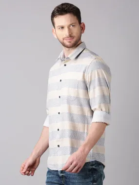 MEN'S ECRU STRIPE SLIM FIT SHIRT