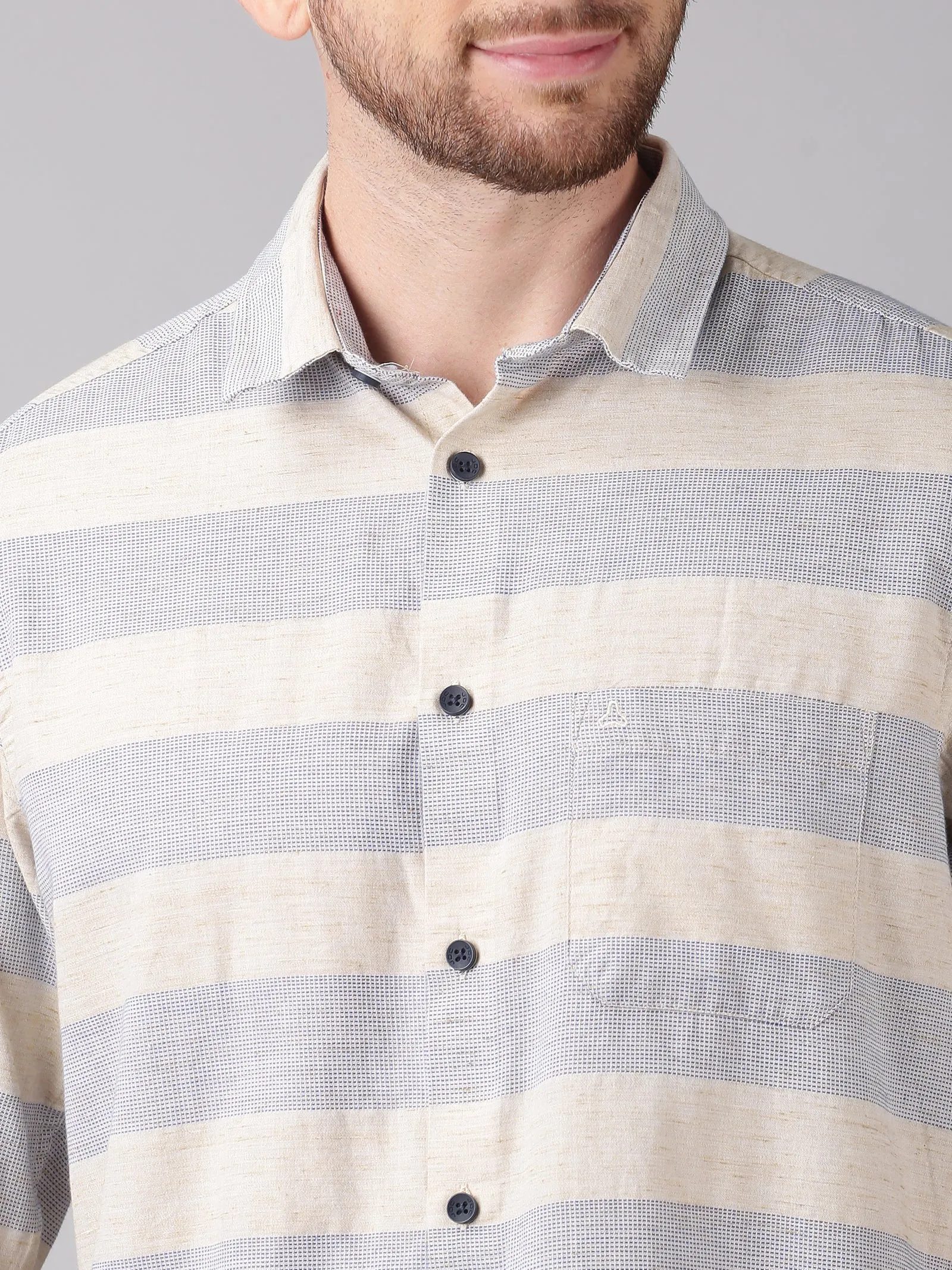 MEN'S ECRU STRIPE SLIM FIT SHIRT