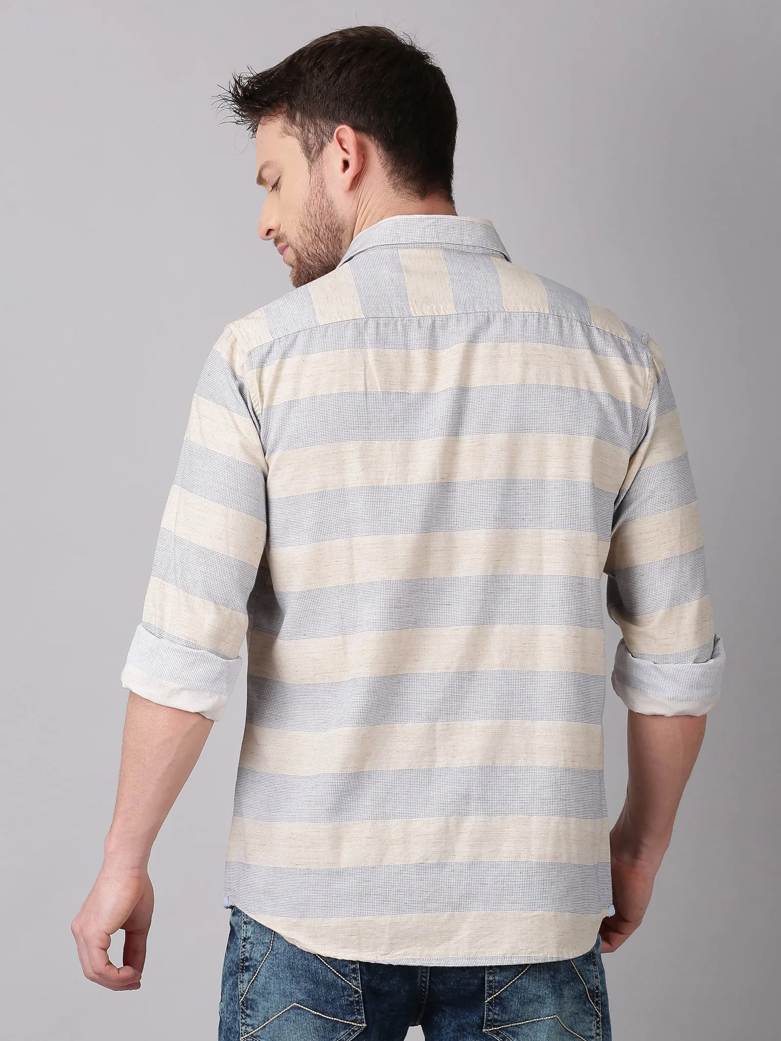 MEN'S ECRU STRIPE SLIM FIT SHIRT