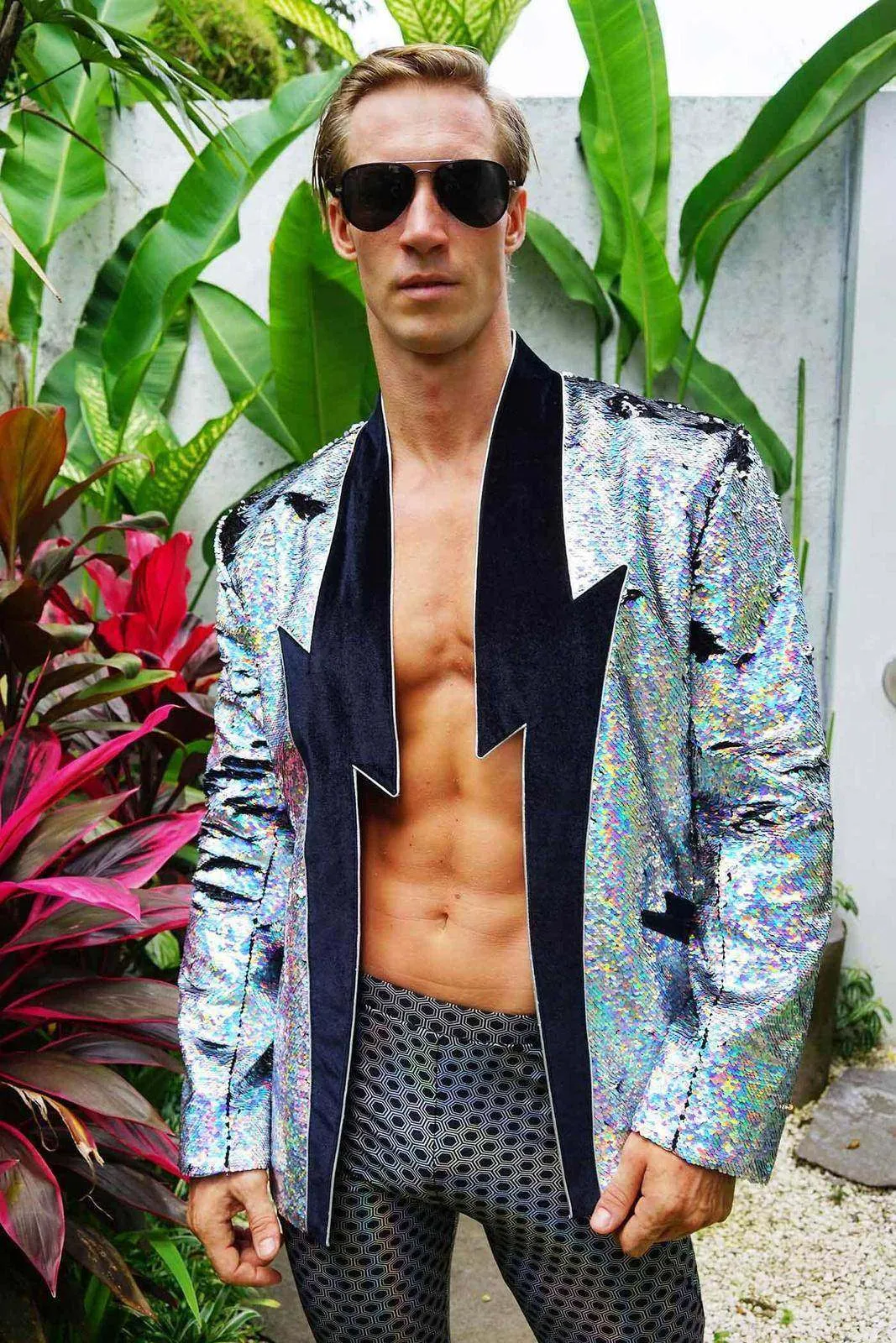 Mens Holographic Lightning Bolt Jacket