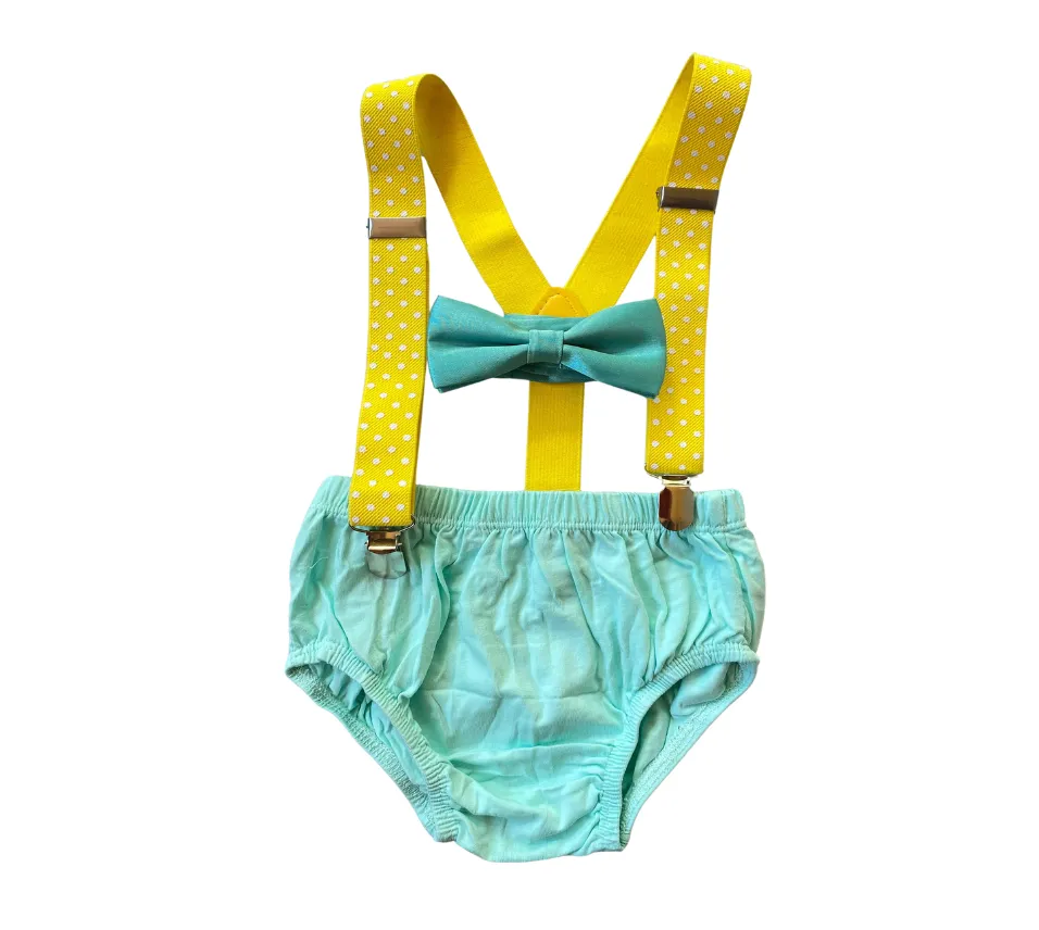 Mint and Yellow polka dot Cake Smash Set