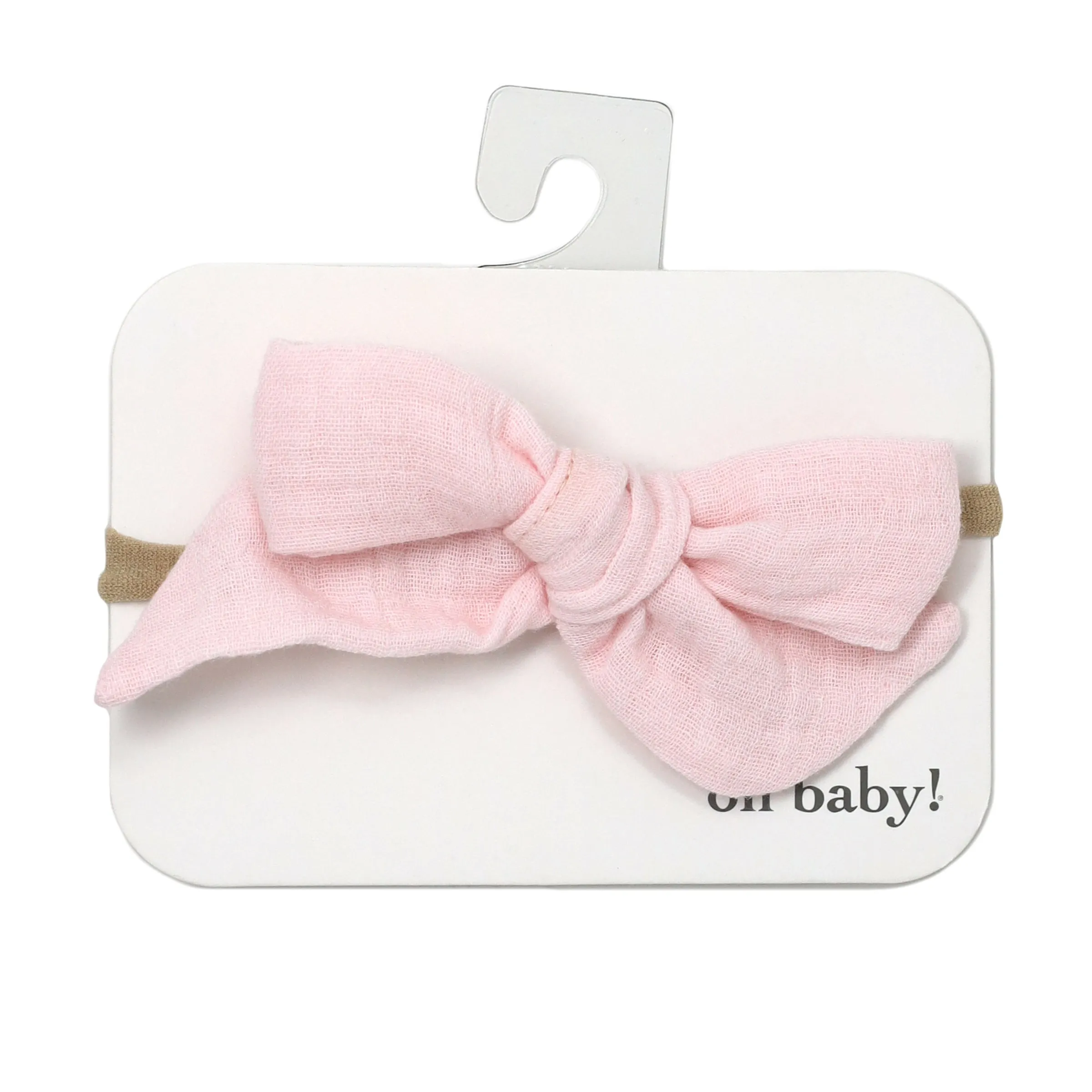 oh baby! Gauze School Girl Bow on Nylon Headband - Pale Pink