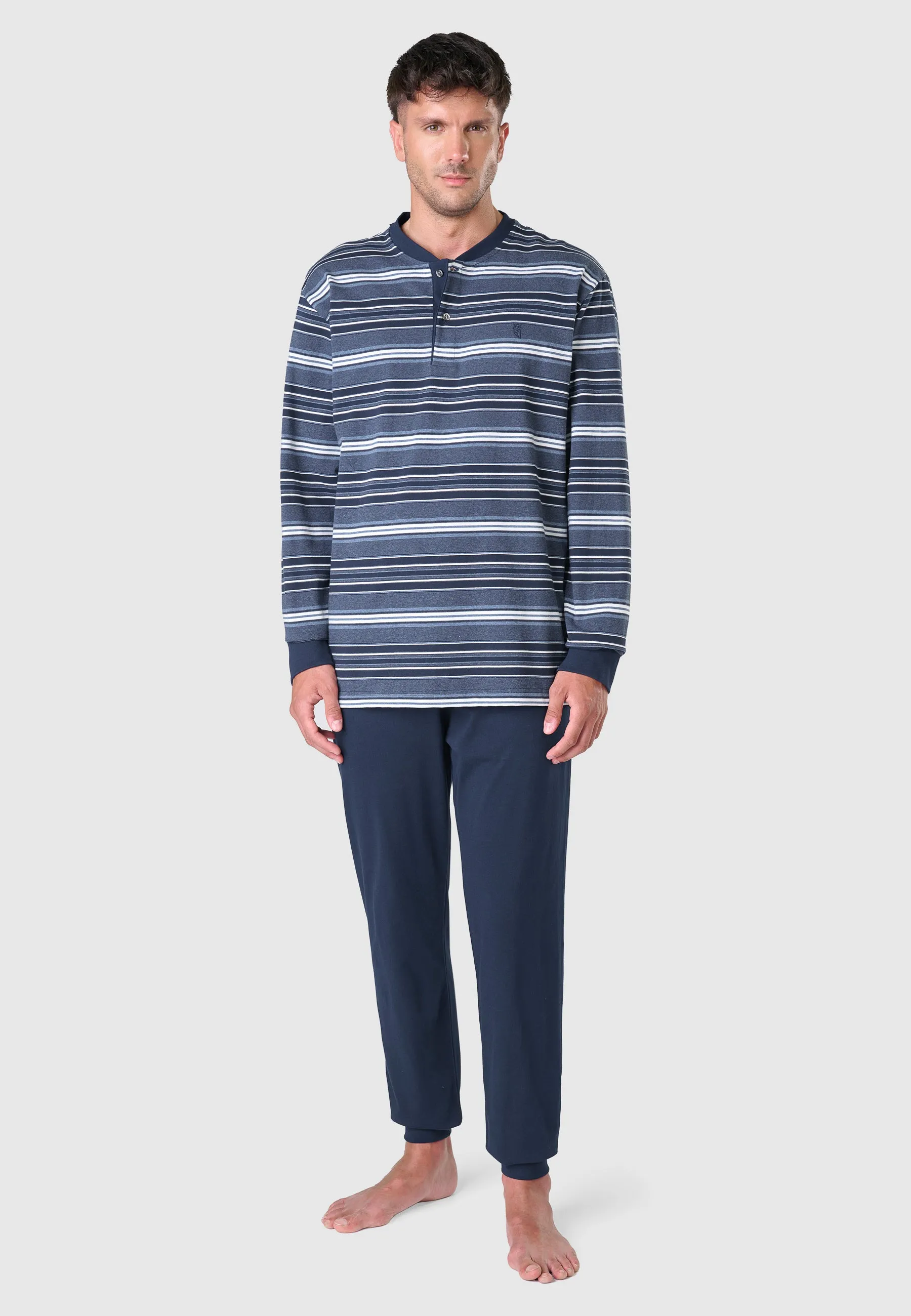 Pijama Hombre Largo Invierno Premium Punto Tapeta - Azul 55027_36