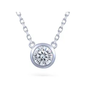 Platinum Plated Silver Bezel Set Moissanite Necklace 1ct