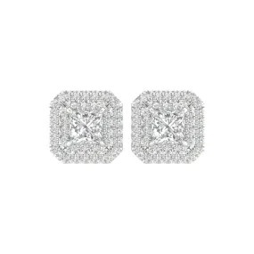 Princess Cut With Halo Stud Earrings