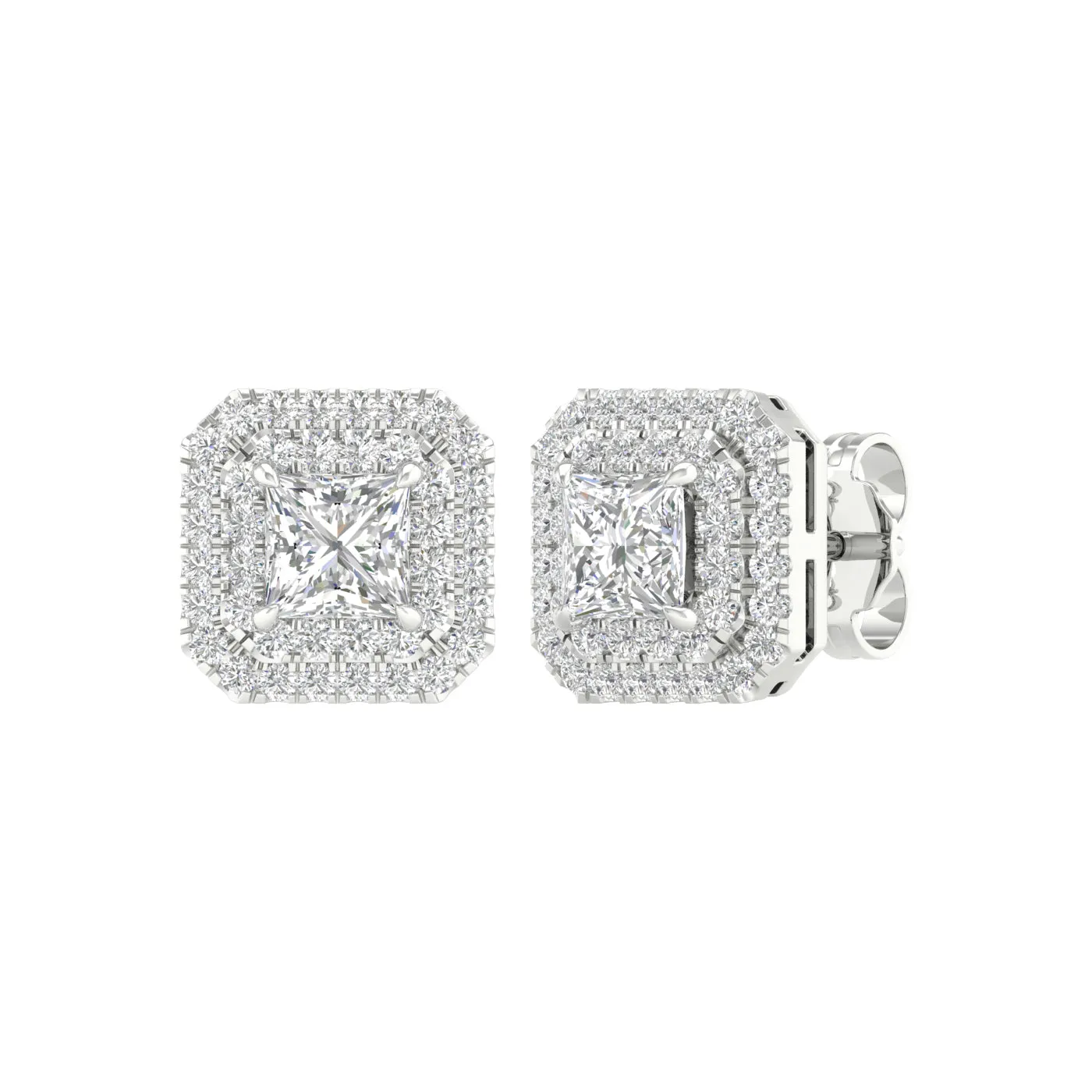 Princess Cut With Halo Stud Earrings