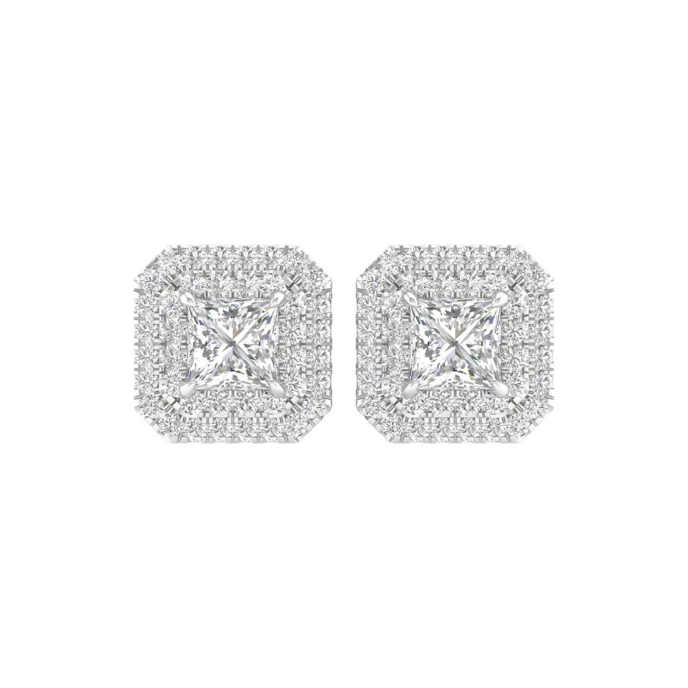 Princess Cut With Halo Stud Earrings