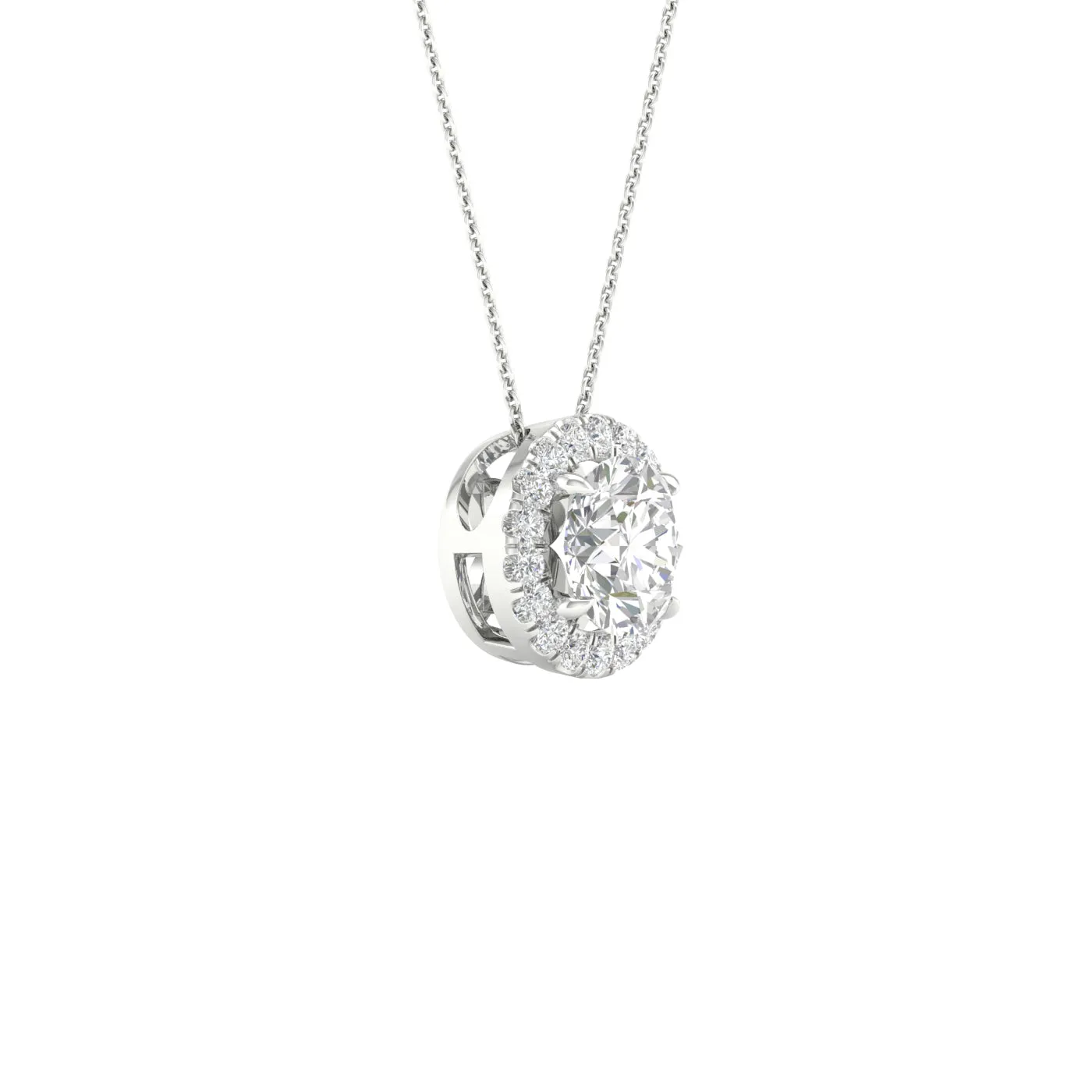 Round Diamond Pendant with Halo, Chain Included