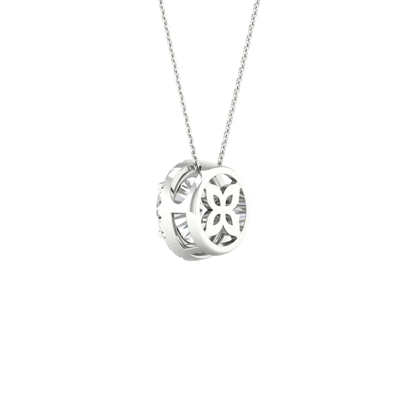 Round Diamond Pendant with Halo, Chain Included